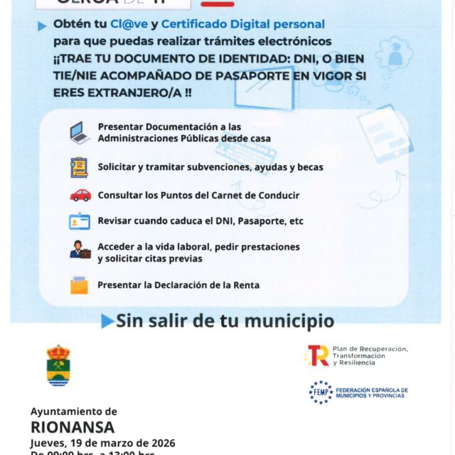Obten tu cl@ve y Certificado Digital Personal (19 de marzo)