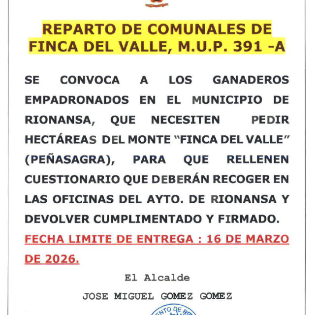 Reparto de hectáreas en el Monte Finca del Valle en Peñasagra 2026