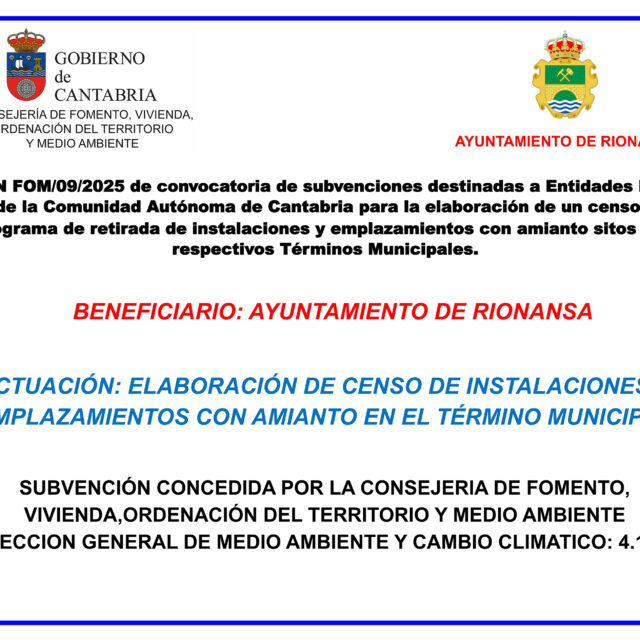 Subvención para elaborar el censo municipal de amianto