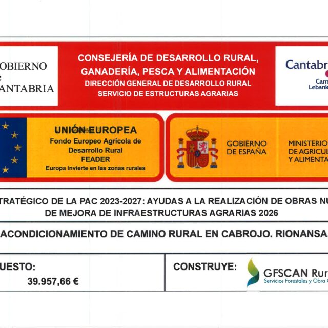 El Ayto. de Rionansa destina cerca de 40.000 euros al acondicionamiento del camino rural de Cabrojo
